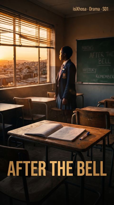 After the Bell — a learner stands in a Mthatha classroom at golden hour